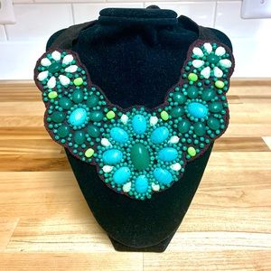 Aqua and Green Beaded Statement Necklace